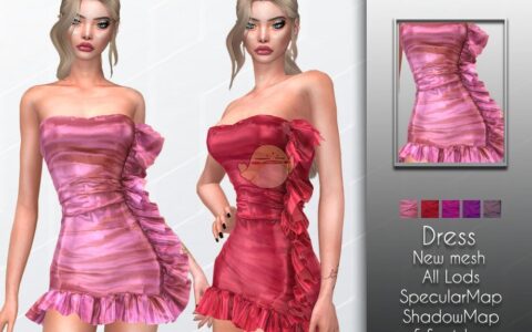 《模拟人生4》MOD|女性无肩带褶皱花边紧身连衣裙|