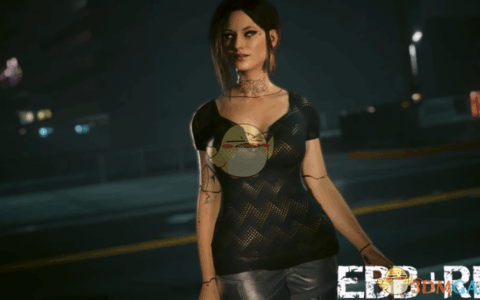 《赛博朋克2077》MOD|黑金星纹可爱短T |