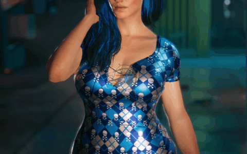 《赛博朋克2077》MOD|蓝白骷髅可爱短T Project Valentine |