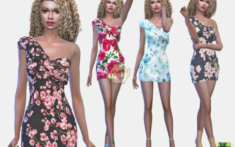 《模拟人生4》MOD|女性露肩美丽印花连衣裙|