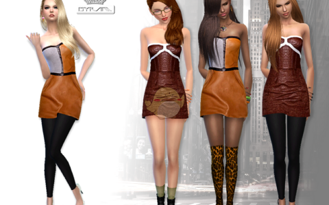 《模拟人生4》MOD|女性双色皮革紧身连衣裙|