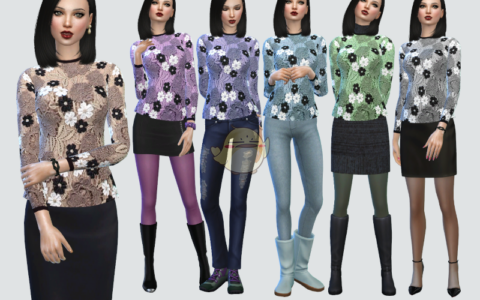 《模拟人生4》MOD|花卉刺绣毛衣|